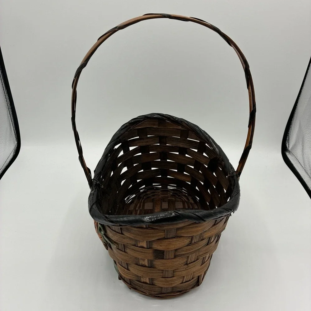 Vintage Woven Splint Basket Halloween Jack-O-Lantern Pumpkins Happy Halloween